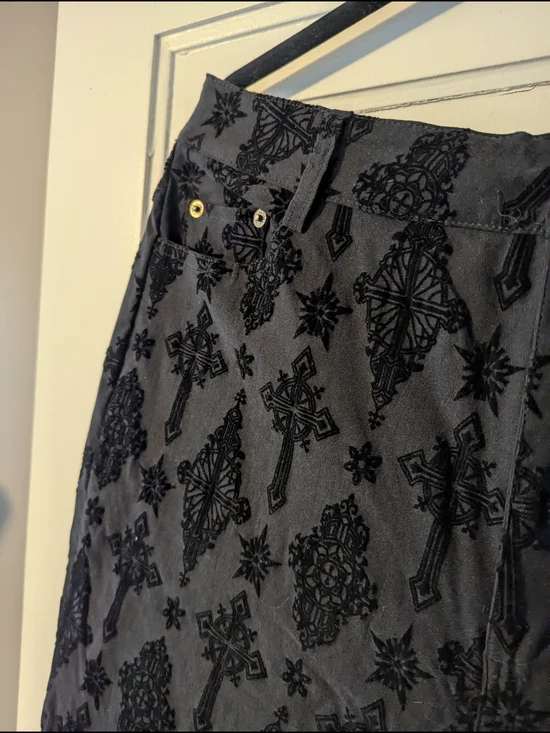 Killstar Black Velvet Cross Jacquard Pants - Picture 6 of 10